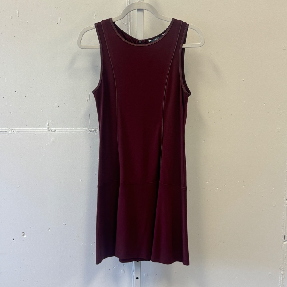 Tart‎ Collections Burgundy Sleeveless Ponte Mini Dress Vegan Leather Trim Small